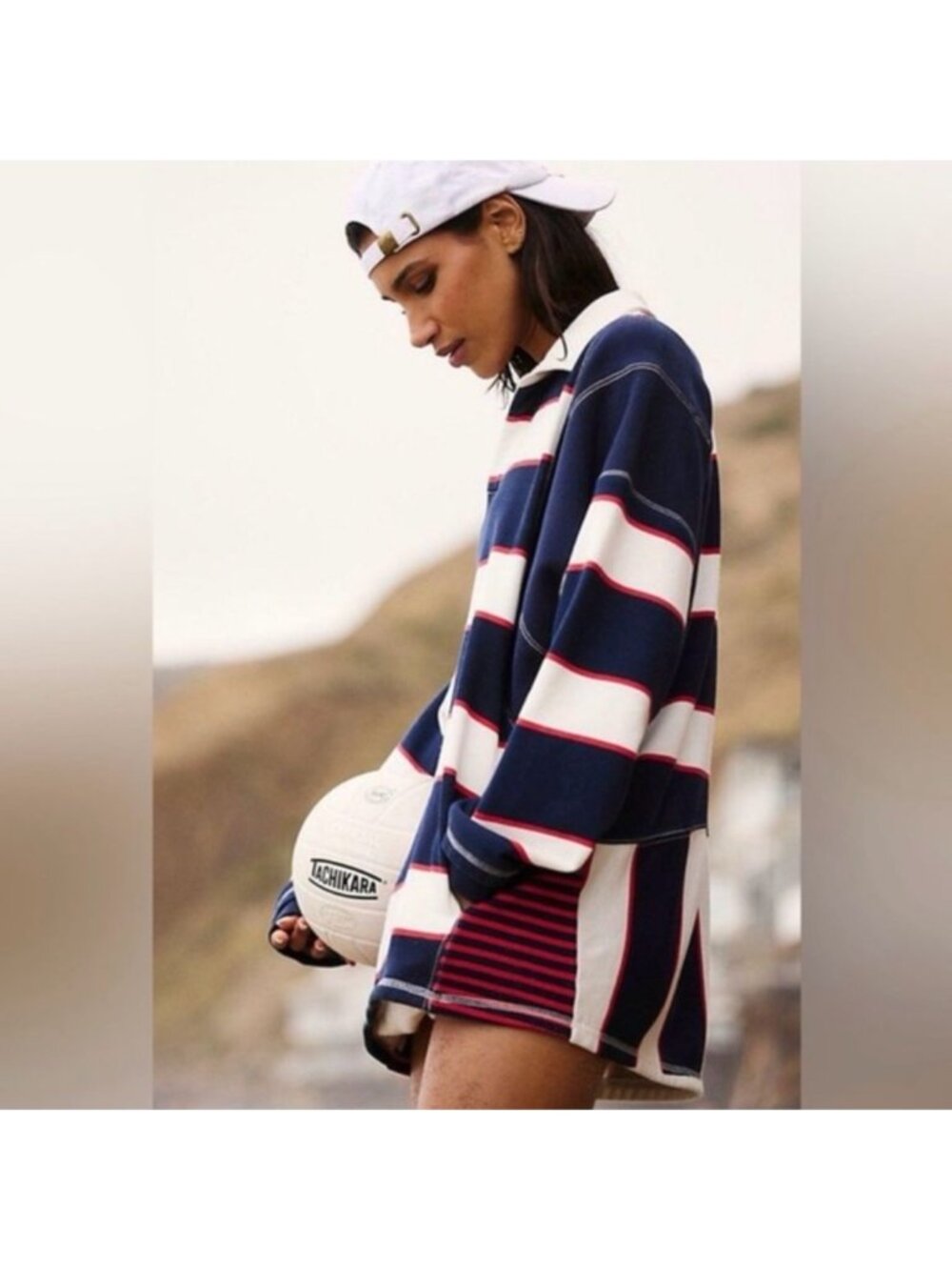 Free People Navy, White & Red Striped Rugby Pullover